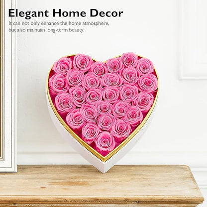 Eterfield 27 Forever Flowers in Heart Shape Box, Preserved Roses That Last a Year Preserved Flowers Birthday Gifts for Her Mom Women Wife Anniversary Valentines Day Mothers Day Christmas, Pink