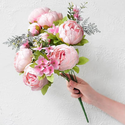 FiveSeasonStuff Vintage Artificial Peonies Silk Peony Flowers and Hydrangeas for Wedding Bridal Home Décor – Beautiful Floral Centerpiece Arrangement Decoration with 2 Bouquets (Charm Pink)