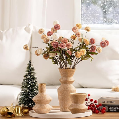 Ceramic Vase Home Table Decor - Gold Flower Vase Set of 3 Living Room Kitchen Decorations Farmhouse Modern Rustic Vases Decorative Centerpiece for Shelf Bedroom Office Bathroom Dining Coffee Desk