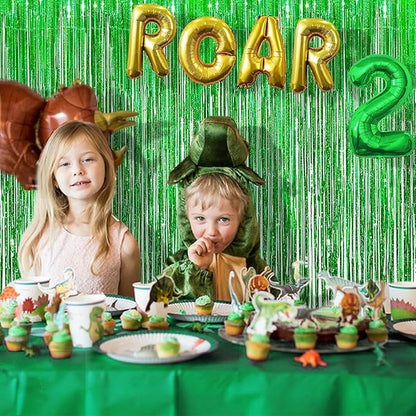 BRAVESHINE Green Metallic Tinsel Foil Fringe Curtains - 2 Pack 3.2 x 8.2 ft Metallic Photo Backdrop for Graduates-Theme/St Patricks Day/Hawaiian/Luau/Dinosaur/Jungle-Theme/Christmas Party Decorations