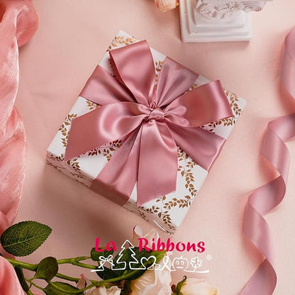 LaRibbons 1 Inch 25 Yard Double Faced Satin Ribbon,Dust Pink Satin Craft Fabric Ribbon for Gift Wrapping Floral Bouquets Wedding Party Decoration