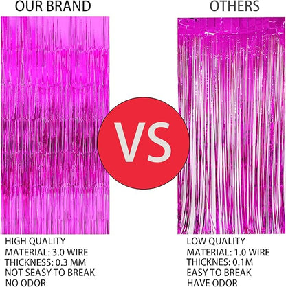 Keyali 4 Pack 3.3 * 8.3 ft Foil Curtain Metallic Tinsel Fringe Curtains Photo Booth Props Backdrop for Birthday Wedding Engagement Baby Shower Christmas Holiday Celebration Partyl,Hot Pink