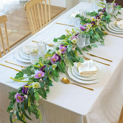 Mizii Purple Artificial Flower Garland 6FT Fake Poppy Floral Garland Hanging Vines Spring Summer Flowers Decorations for Mantle Table Centerpieces Room Wall Fireplace Wedding Decor (Purple)