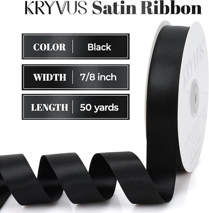 Black Satin Ribbon, Double Faced 7/8 Inch X 50 Yards Black Ribbon, Premium Satin Ribbon for Gift Wrapping, Crafts, Hair Bow Making, Sewing, Flower Bouquet, Wedding Party Decor