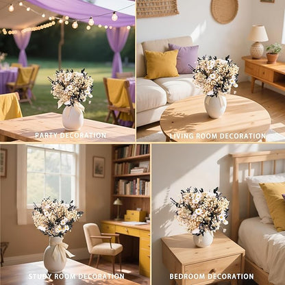 Handmade Dried Flower Bouquet – Natural White, Lavender, Baby’s Breath, Pampas Grass & Eucalyptus – Rustic Boho Style for Home Decor, Weddings, Gifts, and Events