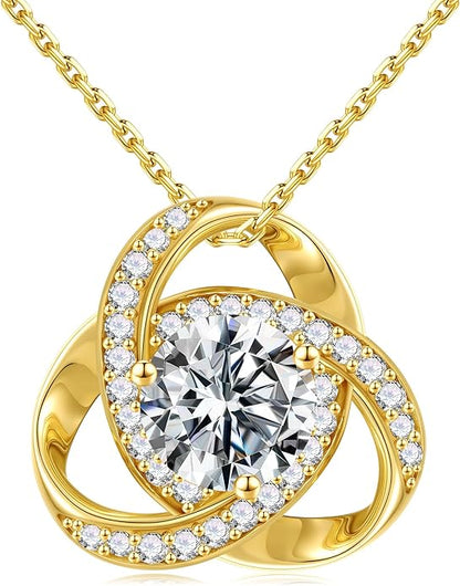 MOOSEA Love Knot Moissanite Necklace for Women, 1-3 ct D Color VVS1 Clarity 925 Sterling Silver Moissanite Pendant Necklace Anniversary Birthday Christmas Gifts for Women Wife Mom Girlfriend