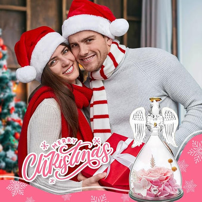 ANWEAO Christmas Flowers Gifts for Women,Mom, Preserved Real Rose with Angel Necklace,Romantic Gift for Her,Mom Birthday Gifts,Eternal Flowers Angel Gifts for Women Grandma Wife Girlfriend