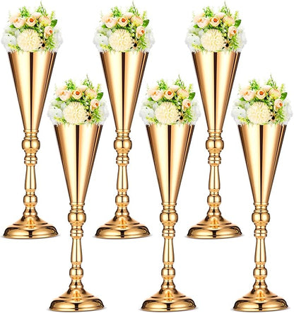 6 Pcs Flower Trumpet Gold Vase Tabletop Centerpiece Gold Tall Flower Vases Bulk Wedding Table Decorative Centerpiece Table Decorations Arrangements for Floral Party Anniversary Birthday(L)