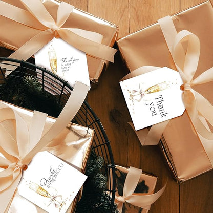 Pro Supply Global 24 Count of 2.5 Inch x 3 Inch Pre Strung Pearls and Prosecco Gift Tag Assorted Printed Designs on Large Cardstock Gift Hang Tags - Ideal to Use on Bags