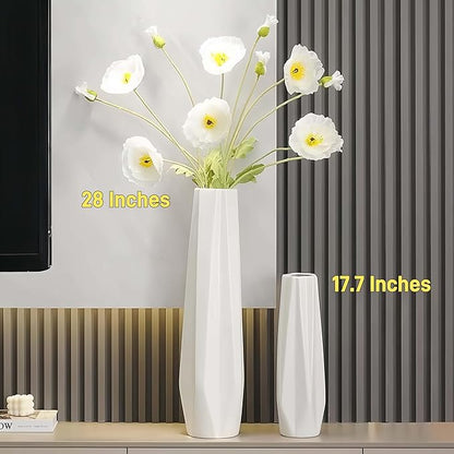 Ceramic Large Floor Tall Vase 28 Inches,White Modern Flower Tall Vases for Office, Home,Farmhouse,Living Room Décor,Simple Origami Design Fall Decorative Porcelain Flower Arrangement Vase Ideal Gift