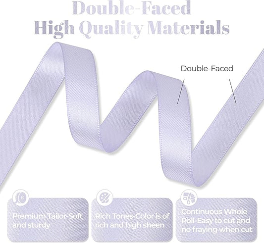 Lilac Mist Satin Ribbon, Double Faced 1/2 Inch X 50 Yards Lilac Mist Ribbon, Premium Satin Ribbon for Gift Wrapping, Crafts, Hair Bow Making, Sewing, Flower Bouquet, Wedding Party Decor