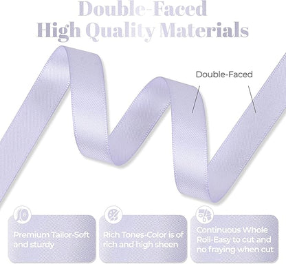 Lilac Mist Satin Ribbon, Double Faced 1/2 Inch X 25 Yards Lilac Mist Ribbon, Premium Satin Ribbon for Gift Wrapping, Crafts, Hair Bow Making, Sewing, Flower Bouquet, Wedding Party Decor