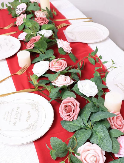 25pcs Artificial Flower，Real Looking Foam Roses w/Stem for DIY Wedding Bouquets Centerpieces Bridal Shower Party Decor-Shades of Dusty Pink