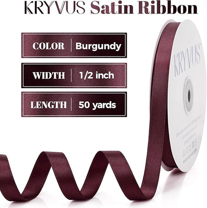 Burgundy Satin Ribbon, Double Faced 1/2 Inch X 50 Yards Burgundy Ribbon, Premium Satin Ribbon for Gift Wrapping, Crafts, Hair Bow Making, Sewing, Flower Bouquet, Wedding Party Decor