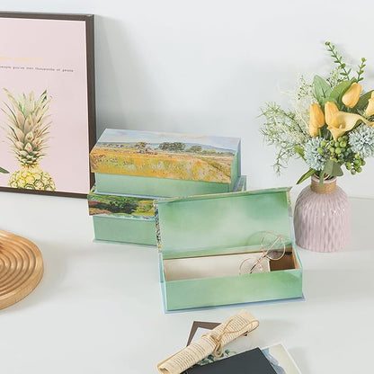 Soul & Lane Decorative Storage Boxes with Lids, Set of 3 Cardboard Boxes for Home Décor and Documents, Memory Organizers for Keepsakes with Magnetic Closure, Photo Storage, Pastoral Tranquility