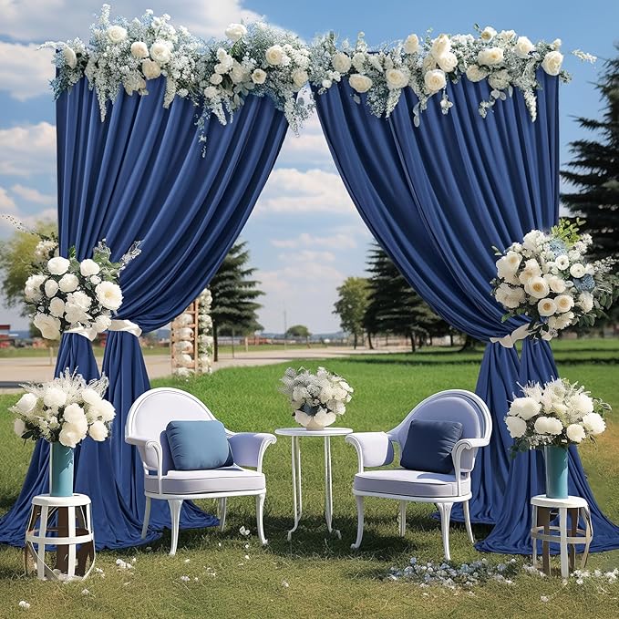 Navy Blue Backdrop Curtains-Wrinkle-Free Navy Blue Curtains Polyester Photography Drapes Wedding Background for Baby Shower Birthday Graduation Party Decorations - 8 X10FT