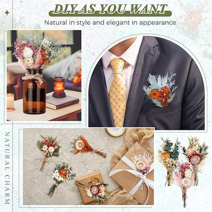 Layhit 24 Pcs Boho Dried Flower Bouquet Mini Wedding Handmade Dry Flowers Decor for Vase Crafts DIY Photo Boutonniere for Men Floral Plant for Bridesmaid Gift Birthday Decor (Gerbera Daisy)