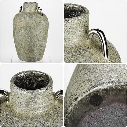 Large Ceramic Vase, 11.2" Tall Rustic Farmhouse Vase, Vintage Flower Vase with 2 Ears, Electroplated Terracotta Floral Vases for Home, Living Room, Shelf, Mantel, Entryway, Wedding, Table Centerpiece