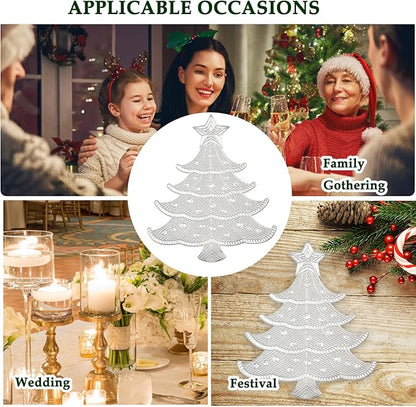 Lot of 6 Christmas Placemats, Placemats Decorations Table Mats Hollow Out Vinyl Place Mats for Dining Table Setting Kitchen Table Mats Christmas Decoration (Silver Christmas Tree)