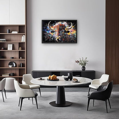 Large Graffiti Highland Cow Wall Art for Living Room, Framed Oversized Bison Buffalo Wall Decor Banksy Canvas Painting Animal Pictures Modern Artwork for Living Room Bedroom Office 36"x24"