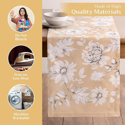Maison d' Hermine Table Runner 100% Cotton Single Layer Table Runners 72 inches Long for Thanksgiving Christmas Decorations Home Kitchen Dining Party Wedding (Pretty Autumn, 14.5" x 72")