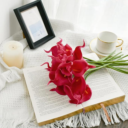Mandy's PU Hot Pink Calla Lily Artificial Flowers 20 Stems 13.5in Faux Realistic Centerpiece for Thanksgiving and Christmas Decorations DIY Bridal Bouquet Home Décor
