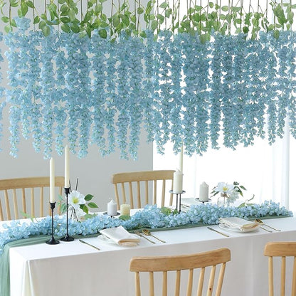 mizii 6Pcs Grey Wisteria Hanging Flowers 48" Silk Wisteria Artificial Flowers Garland Vines Fake Hanging Flowers Decoration for Wedding Flower Wall Backdrop Centerpieces Party Room Decor (Grey)