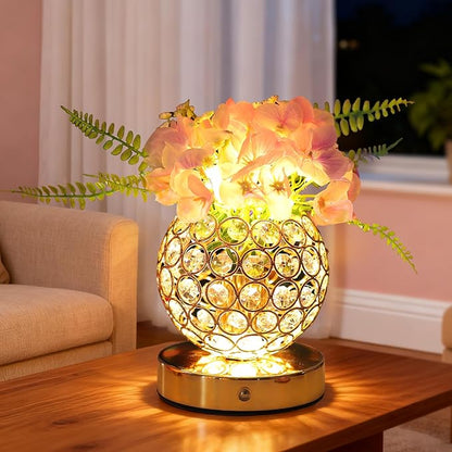 Pink Artificial Hydrangea Flower Lamp, 3 Color Dimmable Touch Control Night Light, Christmas Birthday Gifts for Women, Artificial Hydrangea Flower Table Lamp Decor for Bedroom Bar Coffee Shop Wedding