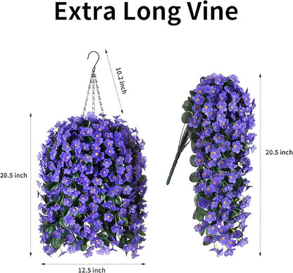 Artificial Fake Outdoor Hanging Flowers Plants Basket for Outside Porch Decoration, Fake Silk Purple Daisy Flower UV Resistant Look Real Orchid Traing Vines for Home Balcony Yard Patio Garden Decor