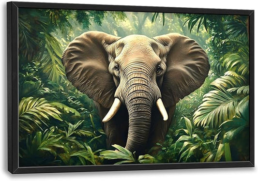 Elephant Large Wall Art Framed Wall Decor for Living Room Rustic Tropical Jungle Pictures Oversized Canvas Print Painting Modern Extra Large Framed Artwork for Bedroom Office 36"x24"