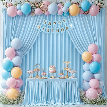 Blue Backdrop Curtains 8 Panels - Wrinkle-Free Light Blue Curtains Polyester Photography Drapes Photo Background for Baby Shower Birthday Party Decorations- 32 X10FT (Blue)