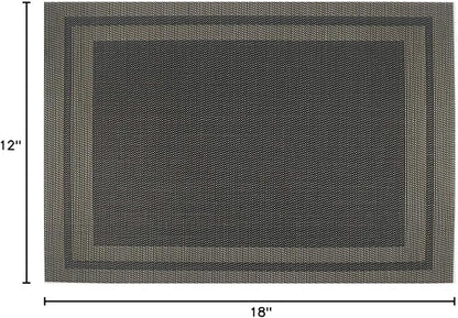 Gugrida Placemats Set of 6 Plaid Checkered Black & Gold PVC Placemat for Dining Table Durable Woven Vinyl Stain tablemats 18"X12"