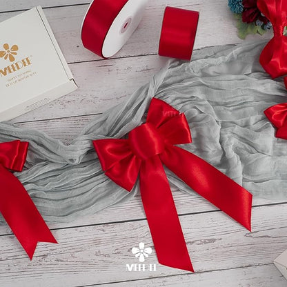 MEEDEE Red Satin Ribbon 2 Inch Red Ribbon Lux Double Faced Ribbons by 25 Yards Silk Satin Ribbons for Gift Wrapping, DIY Crafts, Weddings, Flower Bouquet, Holiday Decorating