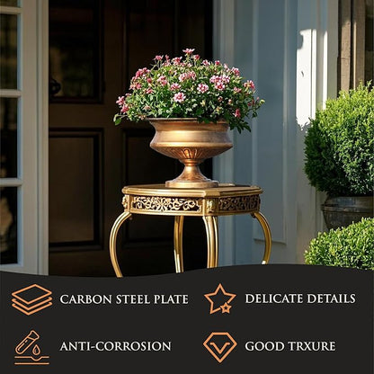 WORTH 8" H. Gold Color Urn Vase for Centerpieces, 11.8" Dia. Classic Metal Trumpet Small Flower Pot for Table, Bowl Vase for Wedding Party Event Home Decor