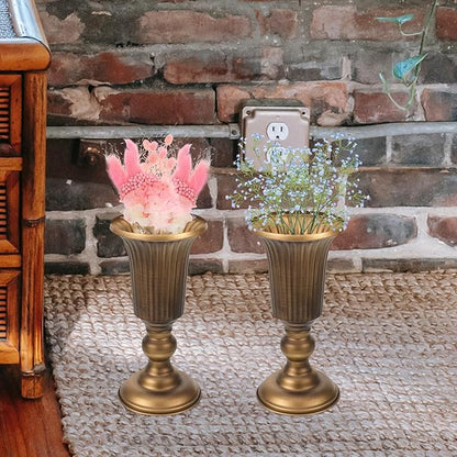 Alipis Vintage Metal Tabletop Flower Vase Decorative Flower Pot Antique Gold Iron Art Container for Home Hotel Shop Decor