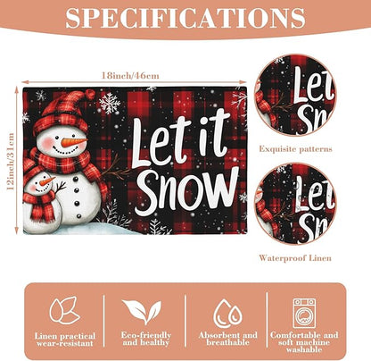 Christmas Snowman Placemats Set of 4 Let It Snow Table Mats Linen Place Mats for Dining Kitchen Country Camp Farmhouse Decor 12x18 Inch