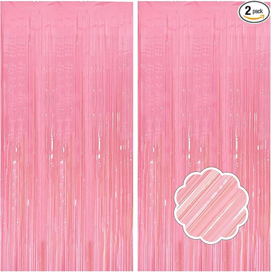 2 Pack Pastel Pink Streamers Pink Foil Fringe Curtains Tinsel Backdrop Birthday Decorations Light Pink Backdrop Halloween Baby Shower Valentines Wedding Princess Party Decorations