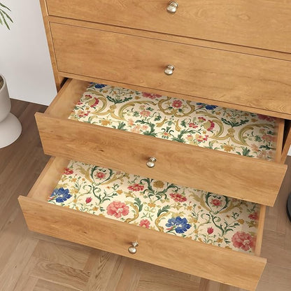 Vintage Peel and Stick Wallpaper Boho Yellow Floral Leaf Wallpaper Colorful Contact Paper 17.5in x 9.8ft Removable Self Adhesive Vinyl Waterproof Paper for Cabinet Bedroom Stairs Kitchen