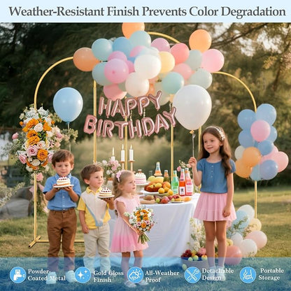 Wedding Arch Backdrop Stand, 6FT, 5FT, 4FT Set of 3 Metal Gold Balloon Arch kit Stand for Ceremony Baby Shower Birthday Bridal Party Event Background Decoration, Garden Climbing Plant Fram