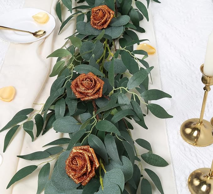IPOPU Orange Foam Flowers, 25pcs Foam Glitter Roses Glitter Flowers Foam Rose with Stem for DIY Wedding Bridal Bouquet Home Party Decoration(Orange)