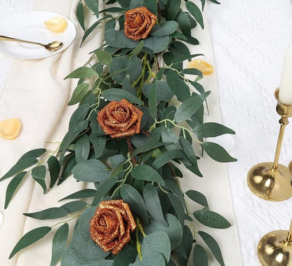 IPOPU Orange Foam Flowers, 25pcs Foam Glitter Roses Glitter Flowers Foam Rose with Stem for DIY Wedding Bridal Bouquet Home Party Decoration(Orange)