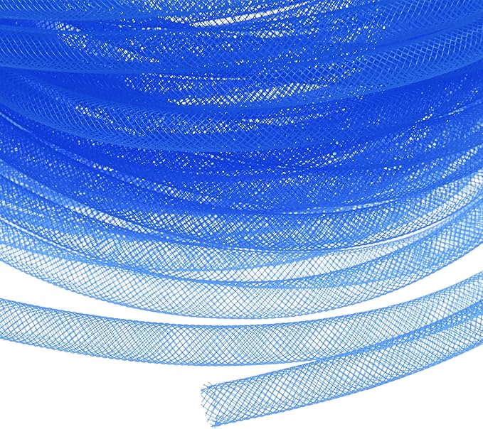 Mesh Tube Ribbon 25 Yards, 8mm Elastic Fabric Ribbons Mesh Tubing for Crafts/Gift Wrapping/Flower Bouquets/Wedding/Birthday/Holiday/Wreaths Christmas/Decoration[Blue]