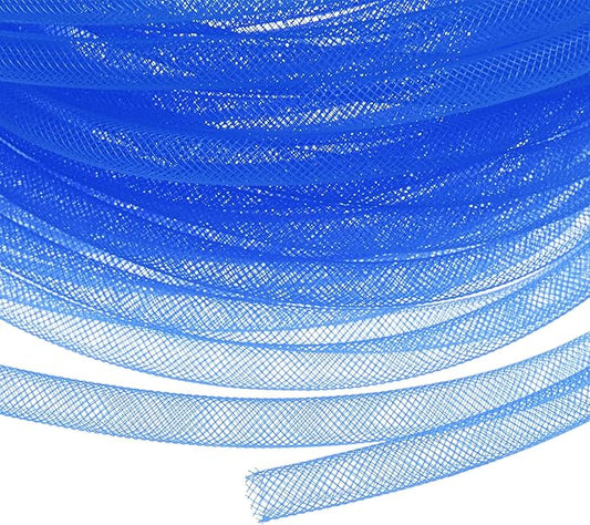 Mesh Tube Ribbon 25 Yards, 8mm Elastic Fabric Ribbons Mesh Tubing for Crafts/Gift Wrapping/Flower Bouquets/Wedding/Birthday/Holiday/Wreaths Christmas/Decoration[Blue]