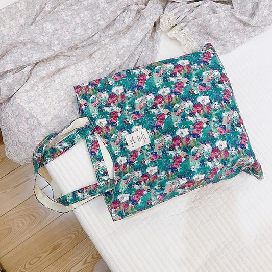 Cotton Canvas Tote Bag Reusable Soft Grocery Cloth Bag Floral Shoulder Bag for Beach Travel Shopping