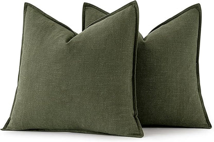 MIULEE Decorative Pillow Covers 18x18 Inch Dark Olive Green Boho Farmhouse Neutral Couch Throw Pillows for Bed Pack of 2 Accent Outdoor Pillowcase Modern Sofa Cushion Livingroom Home Decor