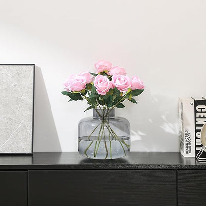 Round Glass Vase, Black Glass Vase, Wide Glass Vase, Large Glass Vase for Flowers, Large Flower Vase, 8 Inch Glass Flower Vase for Living Room, Dining Table, Wedding, Bookshelf, Office Decor