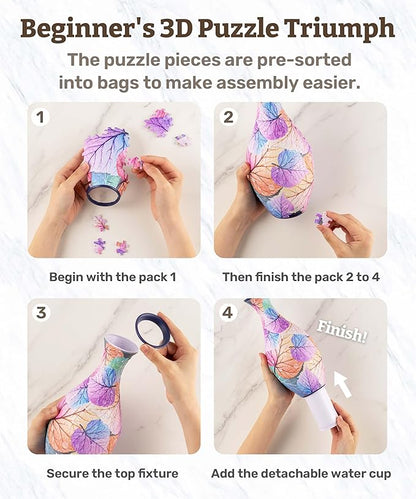 Pintoo 3D Puzzle Vase Unique Flower Vase Made by 160 Curved Plastic Puzzle Pieces House Warming Gift for Flower Arrangements and Home Decoration - [S1034] (Classic, Colorful Leaves)