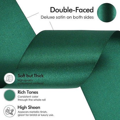 MEEDEE Dark Green Satin 3 Inch Ribbon Lux Double Faced Hunter Green Satin Ribbon by 10 Yards Green Christmas Ribbons Dark Green Ribbons for Christmas Tree, Weddings, Flower Bouquet