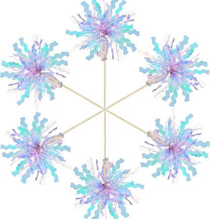 Gyufise 20Pcs Foil Firework Cupcake Toppers Happy Birthday Cake Toppers Sparkle Tinsel Flower Drink Stirrers Cocktail Food Fruit Toothpicks for Valentine's Day Party Supplies Light Blue