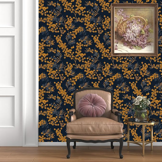 Boho Wallpaper Peel and Stick Leaf Wallpaper for Kitchen Vintage Contact Paper 17.5" x 393" Waterproof Vinyl Self Adhesive Dark Floral Wall Paper for Bedroom Walls Cabinet Locker Decor